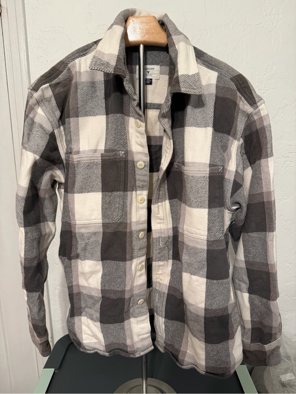 American Eagle Flannel Shirt Jacket Man Plaid Overshirt button up